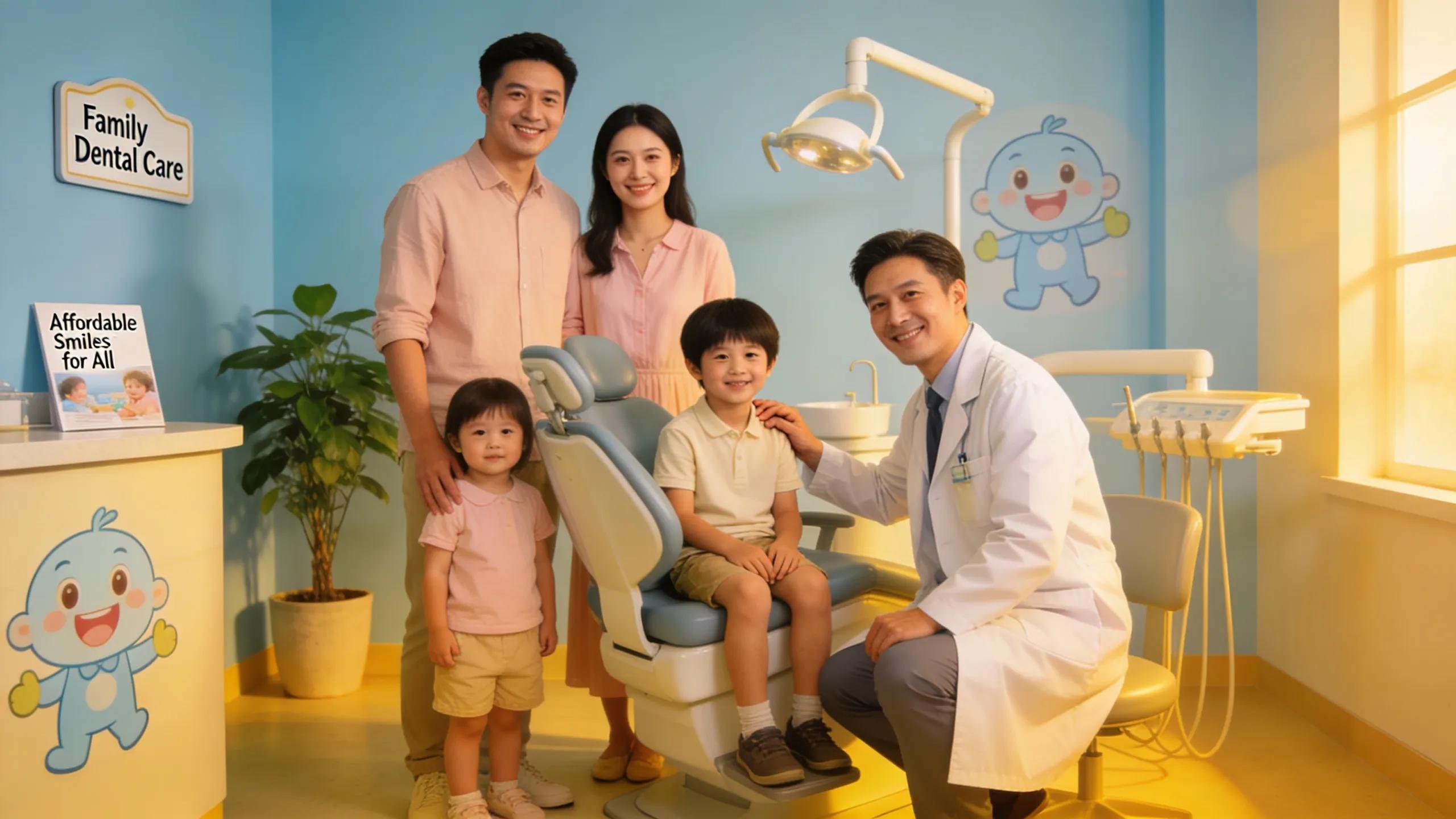 Family smiling in a friendly dental clinic setting highlighting affordable care in Chicago