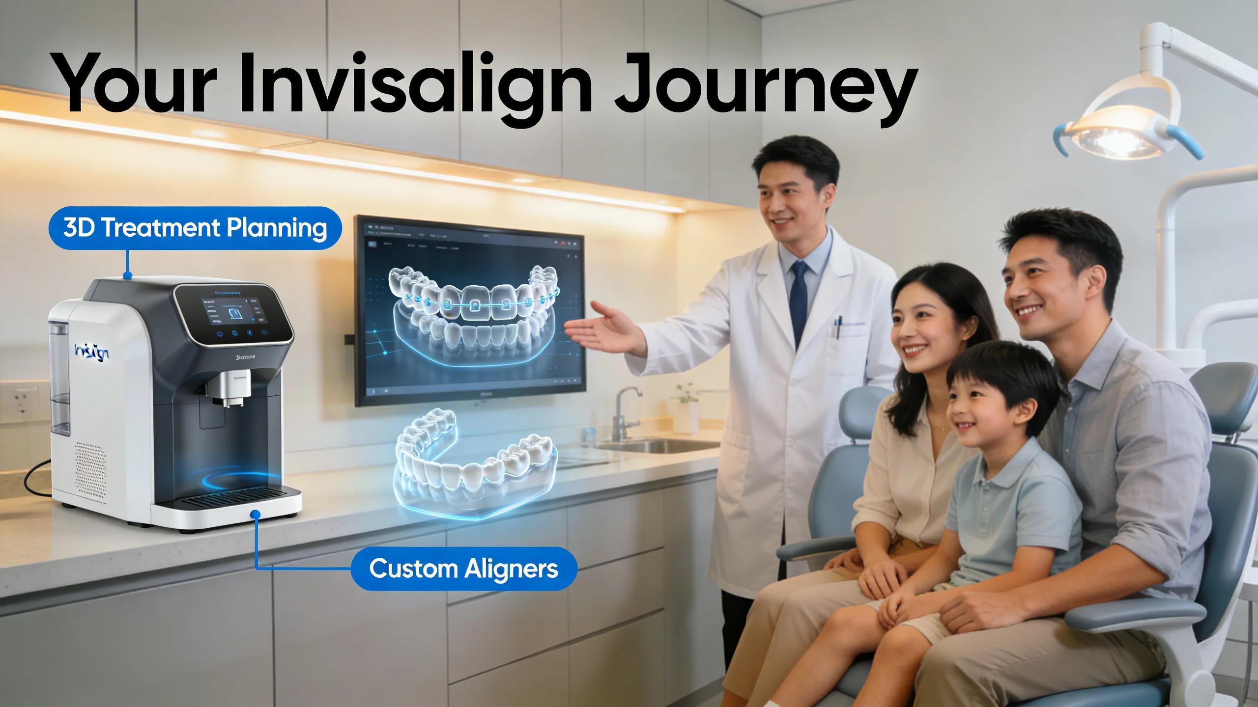 Dental professional explaining the Invisalign treatment process to a family
