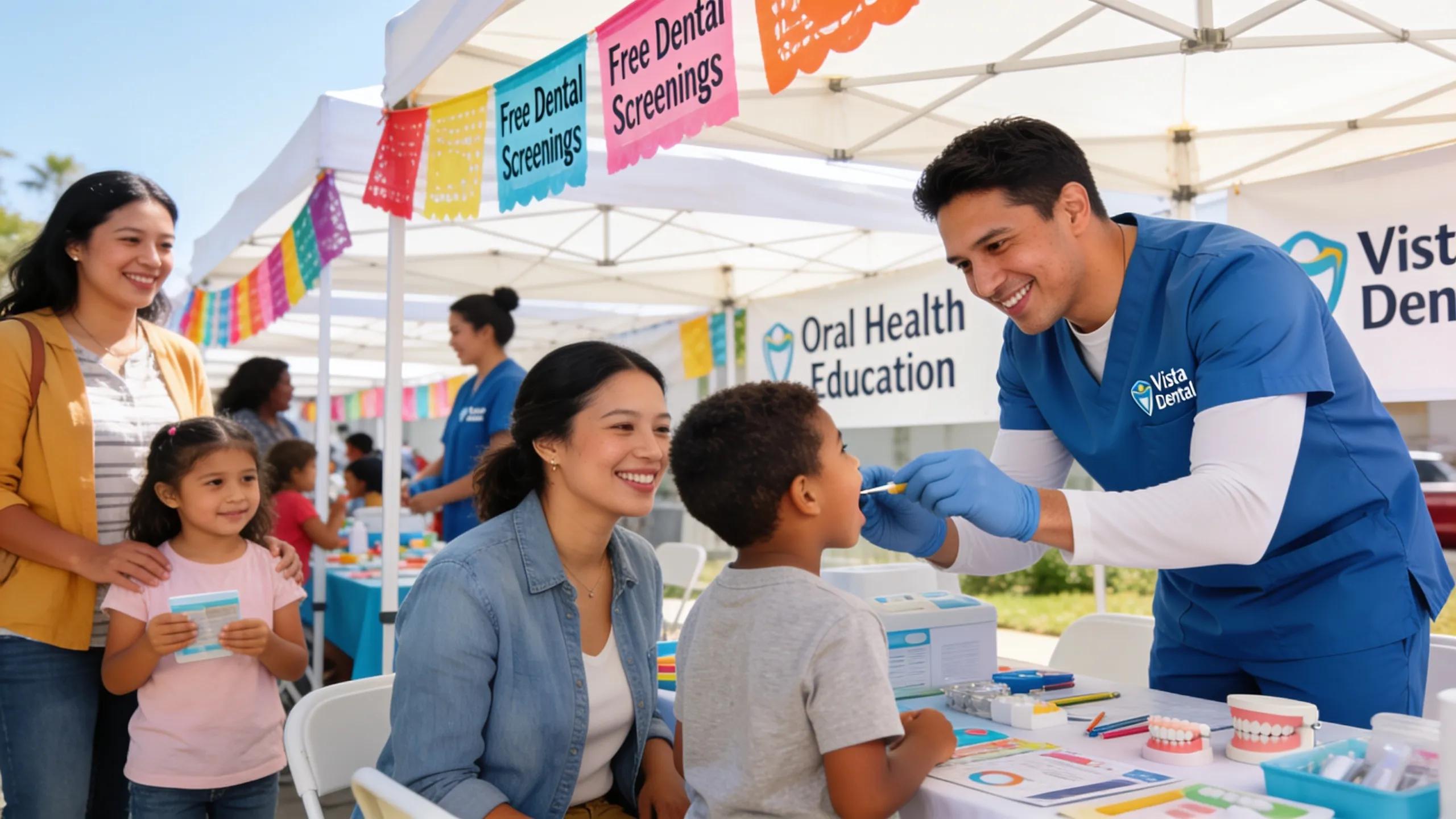 Vista Dental staff providing free dental screenings at a community event