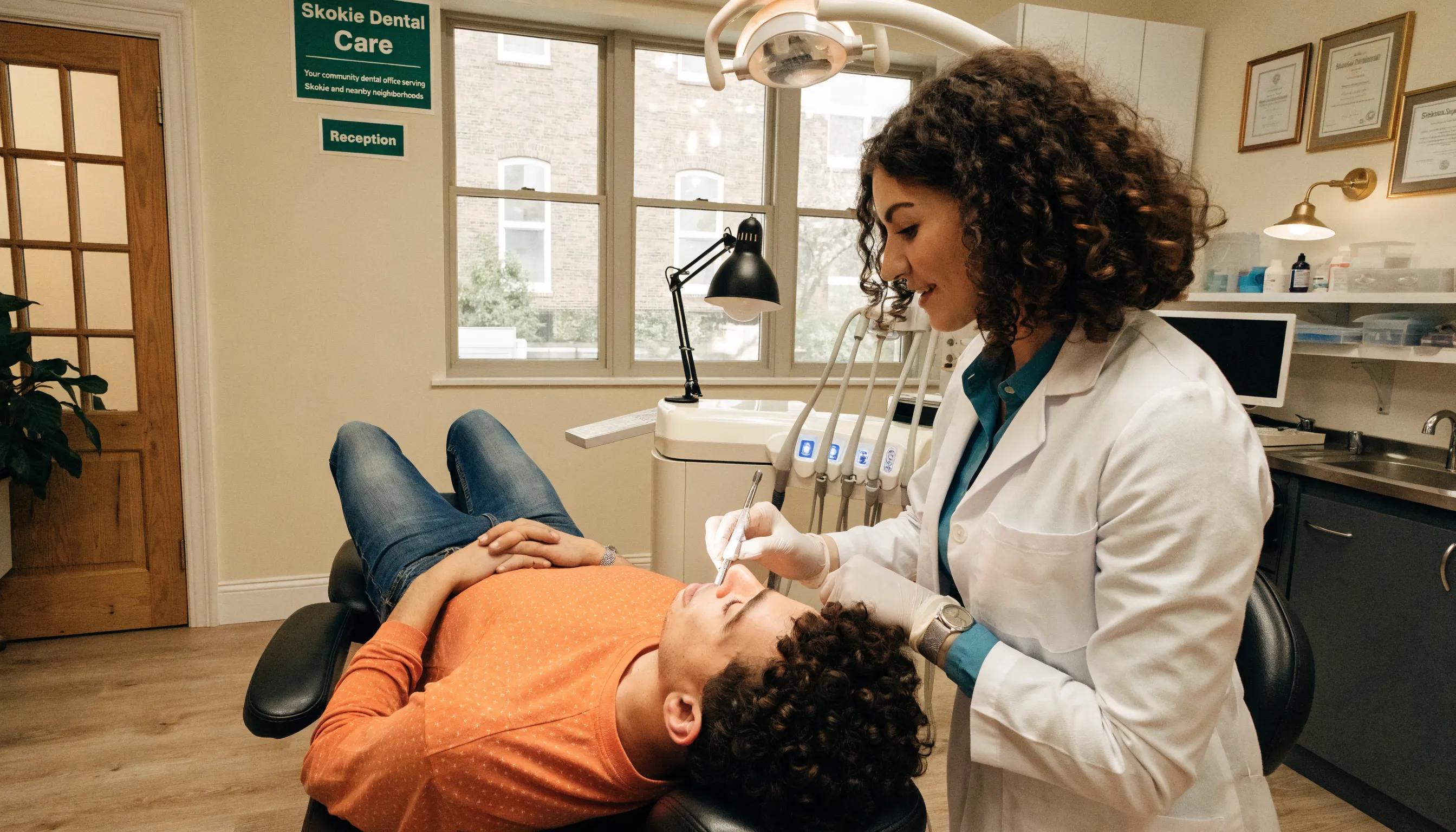 Friendly dentist providing compassionate emergency dental care in a warm office