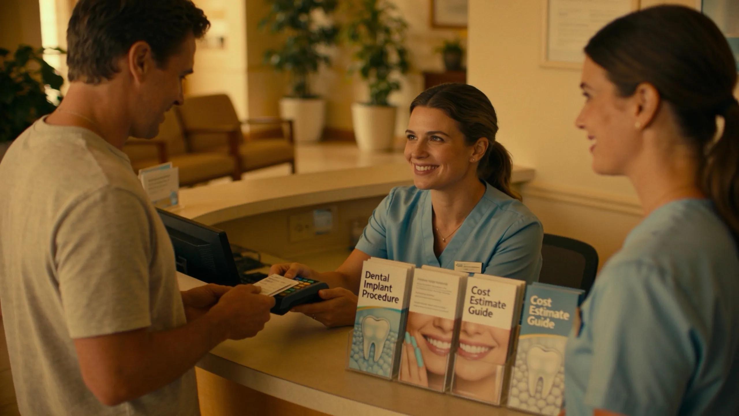 Dental staff discussing cost and payment options for dental implants with a patient