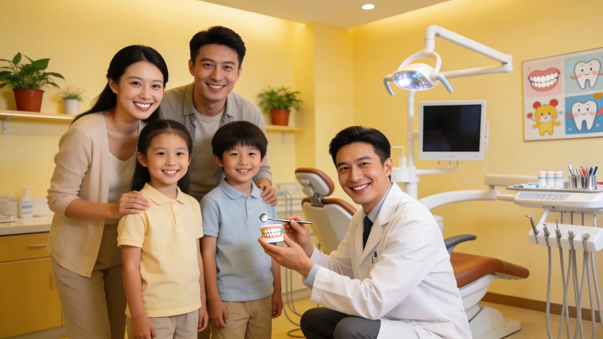 family smiling in a welcoming dental clinic environment