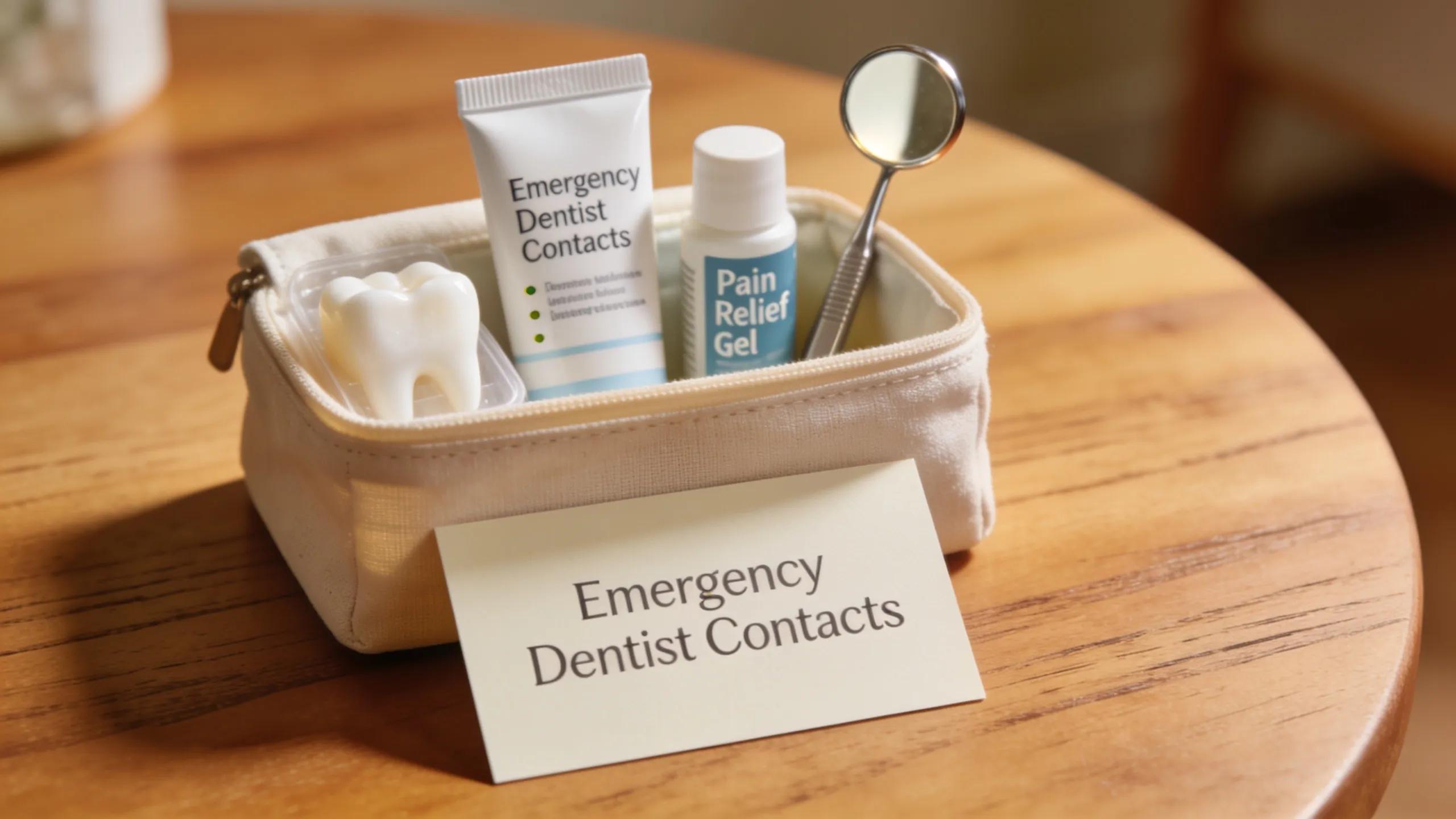 Emergency dental kit with essential items for quick care