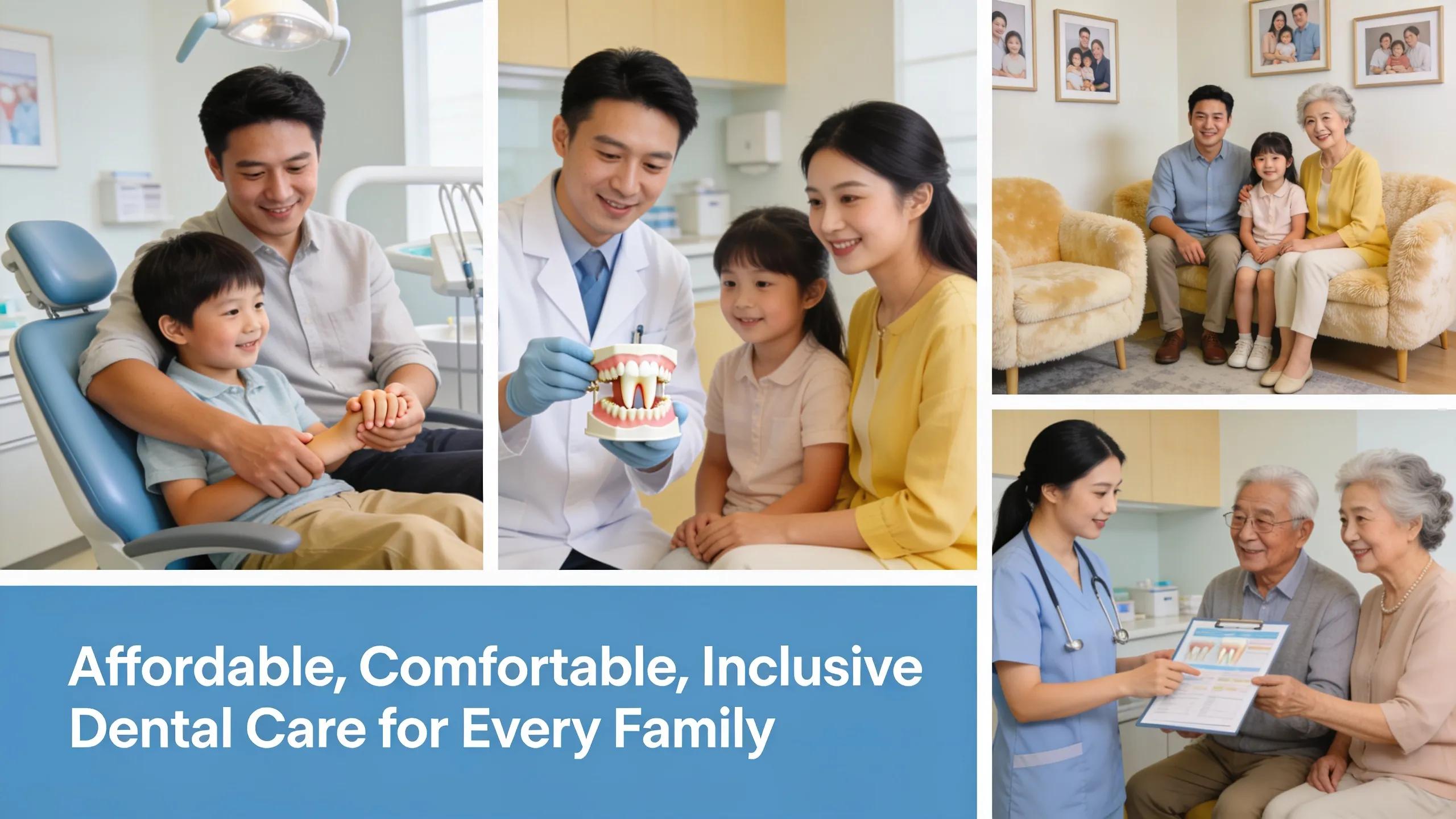 Families receiving dental care in a welcoming environment, illustrating affordable family dental services at Vista Dental