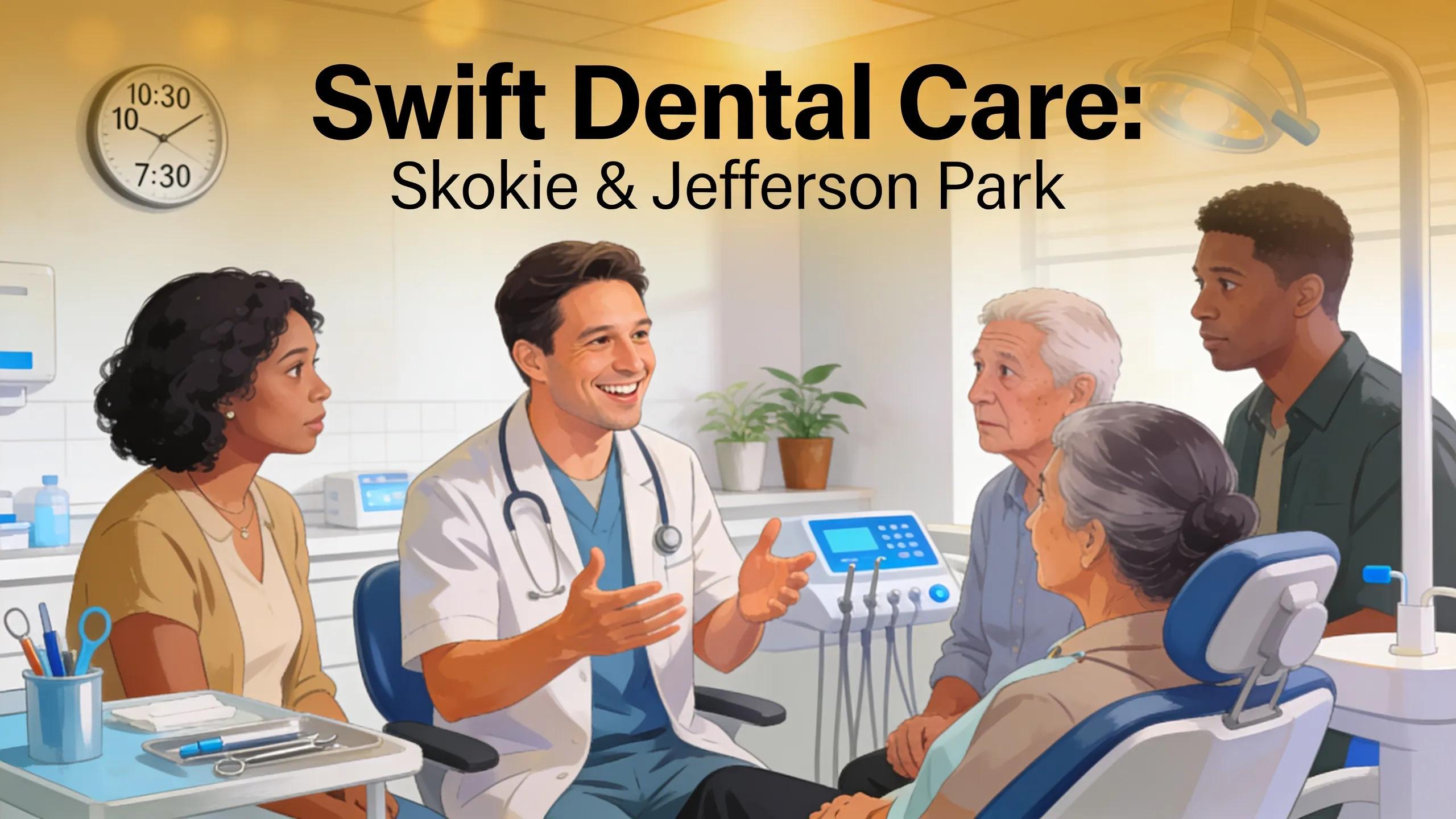 Diverse individuals consulting with a dentist regarding urgent dental care in an emergency setting