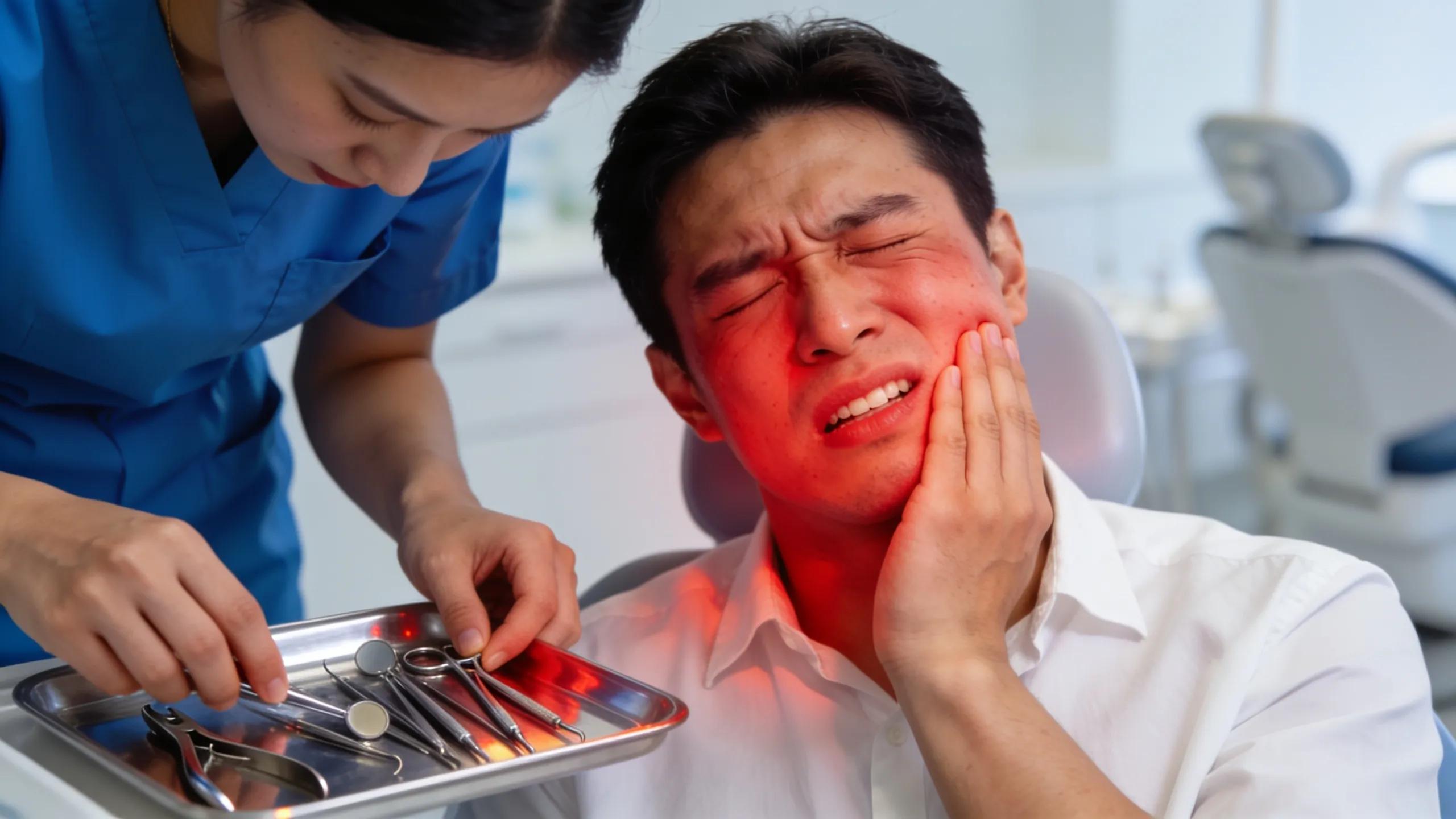 Person experiencing dental pain showcasing showcasing signs of a dental emergency
