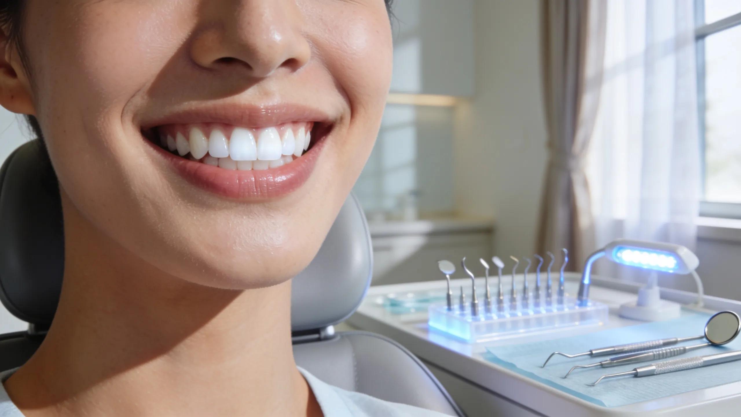 Patient showcasing a bright smile after cosmetic dental treatment in a stylish practice
