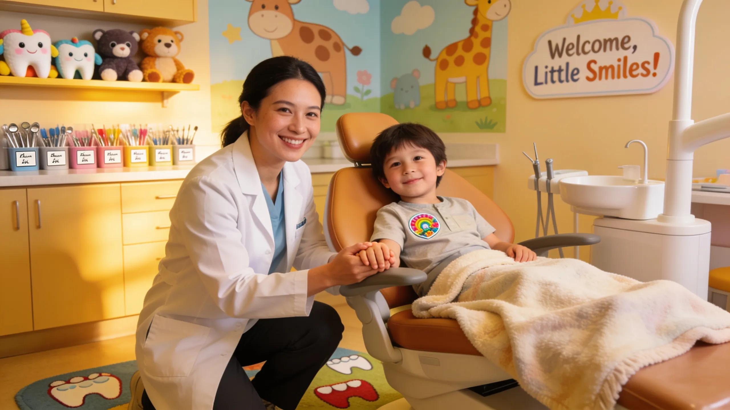 Family-friendly dental care at a Portage Park dentist office with a smiling dentist and child