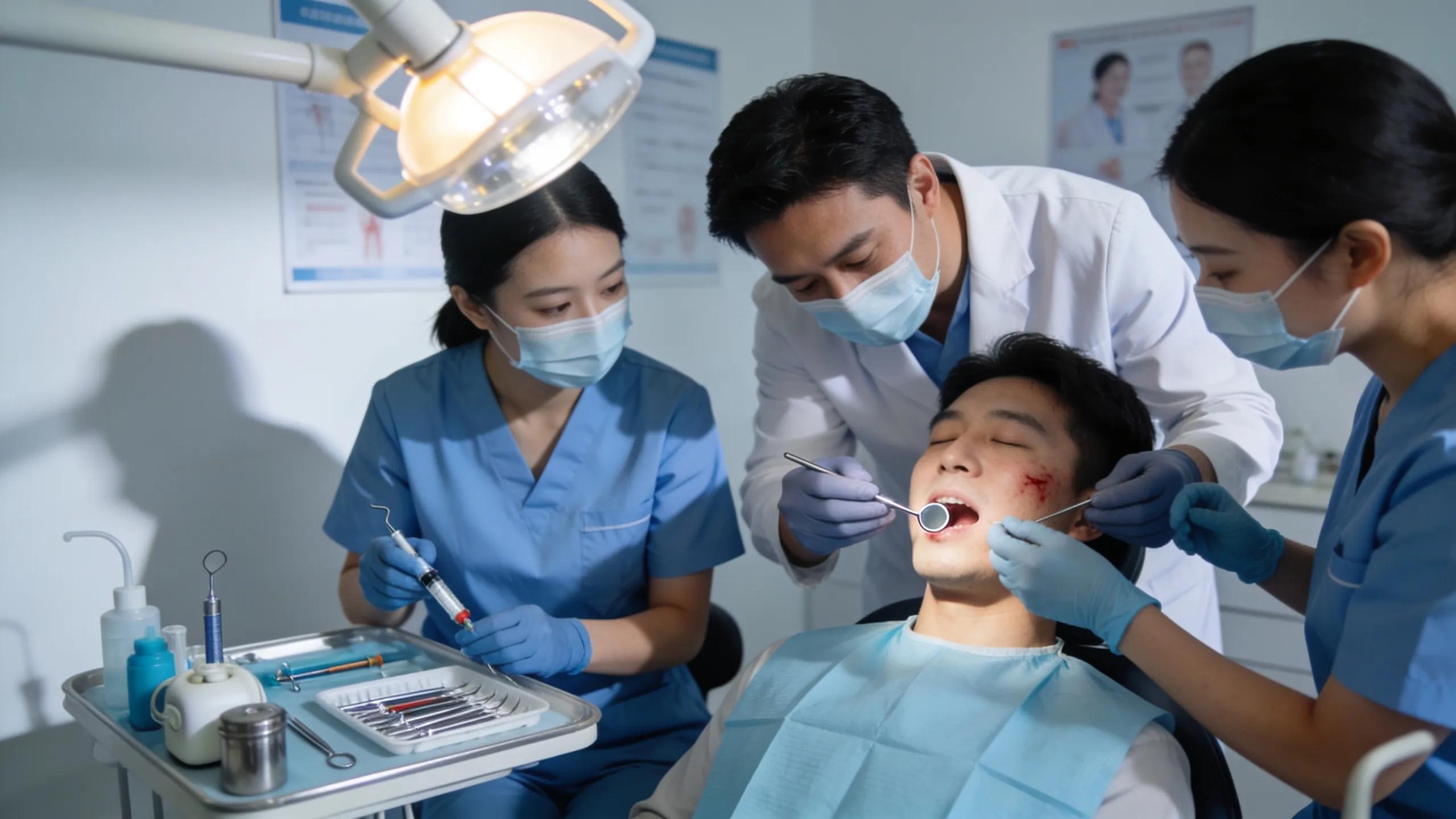 Dental team providing immediate care for a patient with an abscess